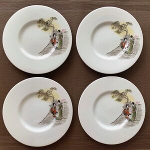 Anthropologie SPAL Portugal Geisha Plates Set 4 Chinoiserie Dessert Appetizer 6"